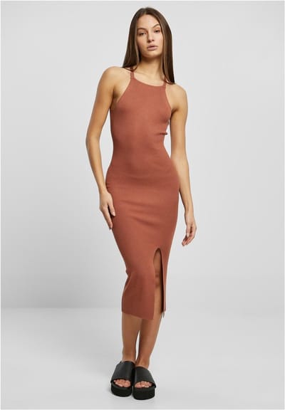 Urban Classics - Midi Rib Knit Crossed Back Lange jurk - XXL - Oranje