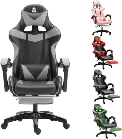 GOTAGEE Gamingstoel Bureaustoel Ergonomische Gamestoel Met Lendensteun un voetpedalen Hoogte en Ligfunctie Zwart-Grijs
