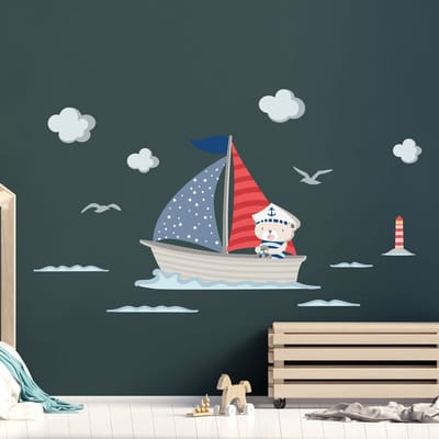 Muurstickers - Zelfklevende beer als kapitein van een schip - Zelfklevende stickers - 70x85cm