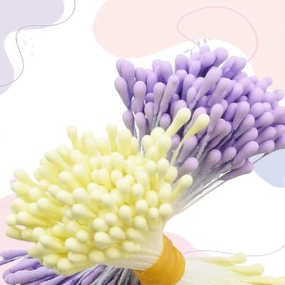 350 Stuks Kunstbloemen Pijpenragers Dubbele Hoofd Stamens voor Creatieve Projecten en Bruiloften (Paars + Geel)