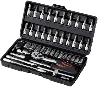 Dailygoods- Dopsleutelset 46-delig - Cr-V staal - 72-tands ratelsleutel - Gereedschapskist - Zeskantdoppen - Ideaal voor autoreparaties - Gereedschapset