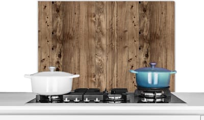 Spatscherm keuken 80x55 cm - Kookplaat achterwand Eikenhout - Patronen - Planken - Muurbeschermer - Spatwand fornuis - Hoogwaardig aluminium