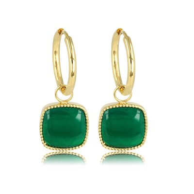 My Bendel - Oorbel Goudkleurig Green Agate 38mm - Goudkleurige Oorring met Green Agate 38mm - Unieke Elegantie - met Luxe Cadeauverpakking | Sieraden Voor Dames