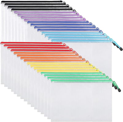 QTTVBTNA 32 stuks mesh ritszakken - A4 - documententassen - 8 kleuren - Multifunctionele - Waterdichte - voor kantoor, puzzels en organisatie