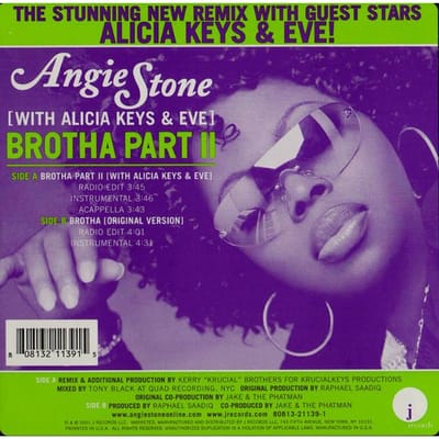 12inch Plaat ANGIE STONE, ALICIA KEYS & EVE - Brotha Part II J1PV211391 J Records 2001 VS Rap & Hip-Hop/R&B Gebruikt gray