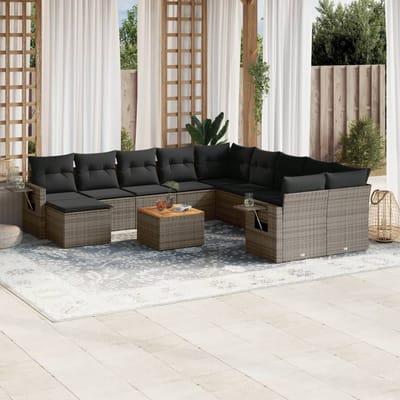 vidaXL - 12-delige - Loungeset - met - kussens - poly - rattan - grijs