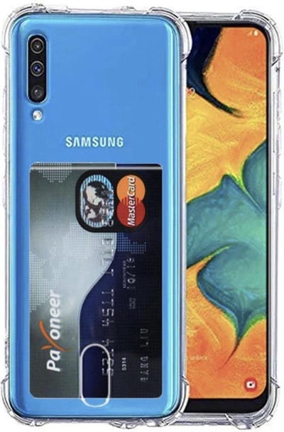 Geschikt voor Samsung Galaxy A30s Card Backcover | Transparant | Soft TPU | Shockproof | Pasjeshouder | Wallet