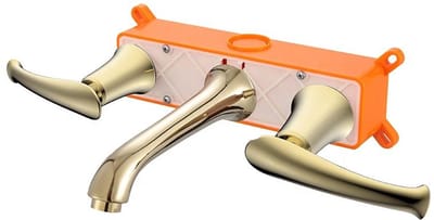 Hudor Wastafelkraan Goud - Wandmengkraan Verguld Messing - Scamandre Collectie - Fonteinkraan - 102 Design - UPC Gecertificeerd