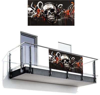 Balkonscherm 200x110 cm - Balkonposter Schedels - Kunst - Donker - Rood - Balkon scherm decoratie - Balkonschermen - Balkondoek zonnescherm