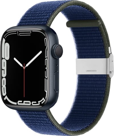 By Qubix - Geschikt voor Apple Watch bandje - Nylon bandje met klemsluiting - Donkerblauw - Geschikt voor Apple Watch 38mm / 40mm / 41mm / 42mm - nylon - bandje iWatch