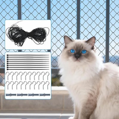 Kattennet Balkon - Veiligheidsnet Kat - Katten Veilig Houden - Extra Versterkt Staaldraad - 6 x 3 Meter - Zwart