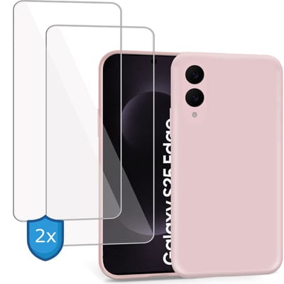 ChiGuard Hoesje & 2x Screenprotector geschikt voor Samsung Galaxy S25 Edge Hoesje Screenprotector - Gehard Glas Cover + Shock Proof Case – Rose