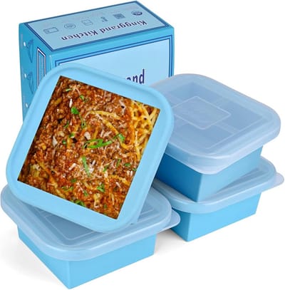 Siliconen Vriezer Tray 2-Cup - 4-Pack Vierkante Voedselbewaarcontainers voor Soepen, Bouillons, Stoofschotels, Sauzen en Curry's