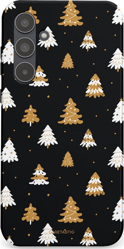 Casetastic hoesje geschikt voor Samsung Galaxy A55 - Dubbellaagse bescherming - Happy Chistmas Kerstbomen - Fashion Case - Zwart