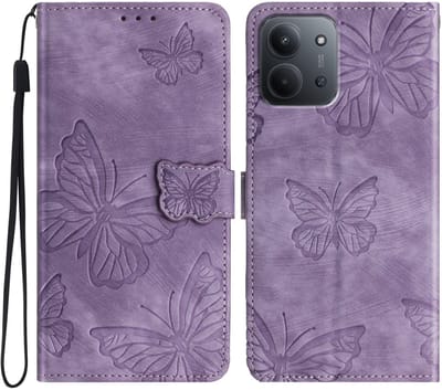 Coverup Hoesje - Geschikt voor Xiaomi Redmi 15C Hoesje - Coverup Vlinders Book Case - Paars