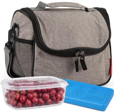 Plasticforte Lunchtas / koeltas set - 3-delig - taupe/zwart - 26 x 20 x 17 cm - kantoor / school lunch