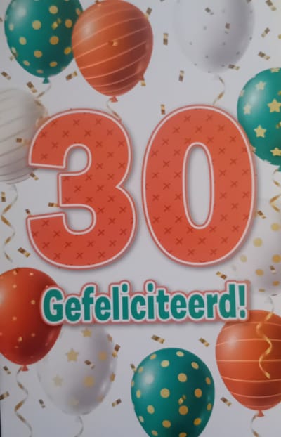 30 Jaar Gefeliciteerd - Luxe verjaardagskaart - 12x17cm - Gevouwen Wenskaart inclusief envelop - Leeftijdkaart - D15021