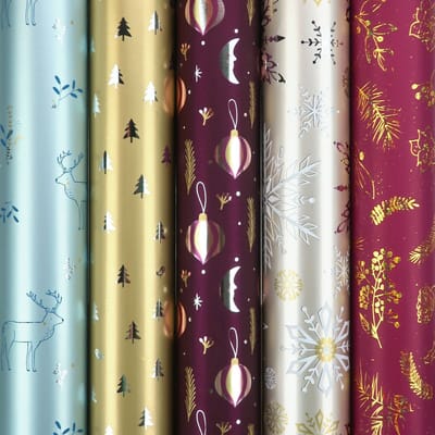 ICELAND cadeaupapier - metallic assortiment kerstpapier inpakpapier - 150 x 70 cm - 3 rollen