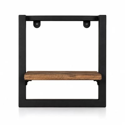 Industrial Living Wandrek Industrieel Zwart – Wandplank Metaal & Hout – Wanddecoratie – 30 x 30 x 15 cm
