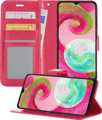 Hoesje - Met Pasjeshouder - Geschikt voor Samsung Galaxy A04s - Luxe Bookcase Portemonee - Flip Case - Kunstleer Book Case - Flipcase - Book Cover - Walletcase - Portemonneehoes - Telefoonhoesjes - Donkerroze