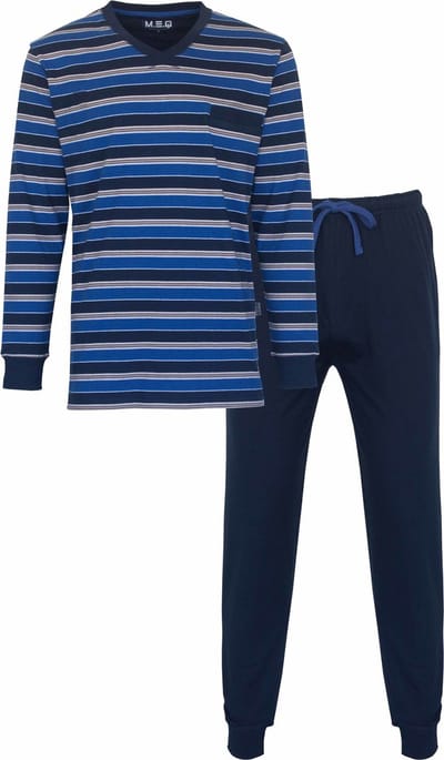 MEQ Heren Pyjama - Streeppatroon - 100% Katoen - Blauw - Maat M