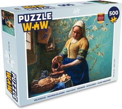 Puzzel Melkmeisje - Amandelbloesem - Van Gogh - Vermeer - Schilderij - Oude meesters - Legpuzzel - Puzzel 500 stukjes