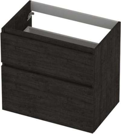 INK® wastafelonderkast 2 laden greeploos houten keerlijst asymmetrisch 70x45x65cm, houtskool eiken