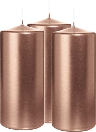 Wiedemann Cilinderkaars/stompkaars - 3x - metallic rosé goud - 15 x 7 cm - 63 branduren - zuilkaarsen