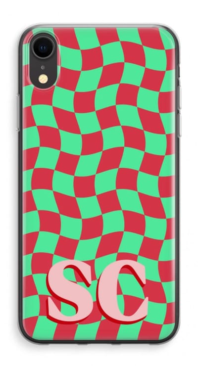 Gepersonaliseerd - Case Company® - Hoesje geschikt voor iPhone XR hoesje - Grid Monogram - Soft Cover Telefoonhoesje - Bescherming aan alle Kanten en Schermrand