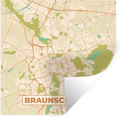 Muurstickers - Sticker Folie - Braunschweg - Plattegrond - Kaart - Vintage - Stadskaart - 100x100 cm - Plakfolie - Muurstickers Kinderkamer - Zelfklevend Behang XXL - Zelfklevend behangpapier - Stickerfolie