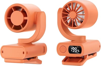 Ventilator met clip – 5 windsnelheden – 1200mAh batterij – USB-opladen – Geschikt voor kinderwagens, rugzakken - fietsen - riemen - buitenactiviteiten en reizen – Compacte, stille ventilator voor thuis en op kantoor – Oranje – 1 stuk – 6x5x8 cm