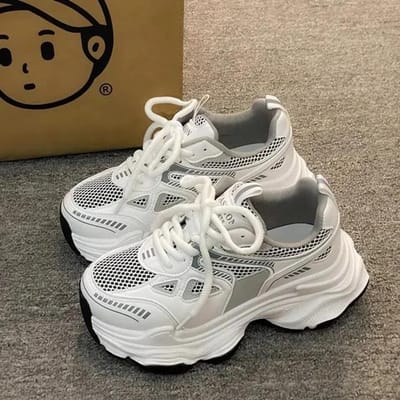 Sportschoenen met dikke zool voor dames Lente en Herfst Nieuw Antislip Sportschoenen met dikke zool Veelzijdige Casual Sportschoenen 35 white