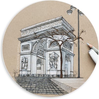 Forex Wandcirkel - Tekening van een Stenen Monument - 60x60cm Foto op Wandcirkel (met ophangsysteem)