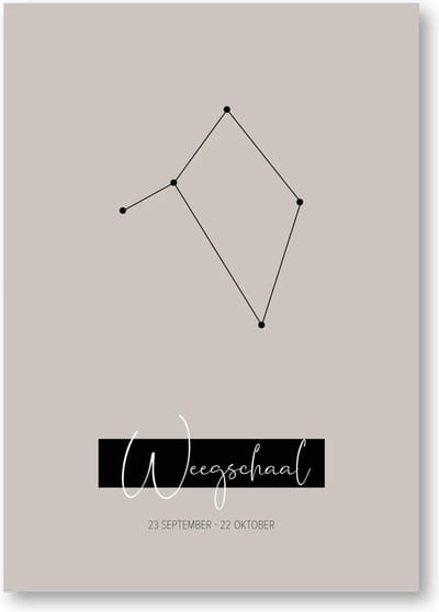 MOODZ design | Sterrenbeeldposter Weegschaal | A3 formaat | warm grijs | naturel