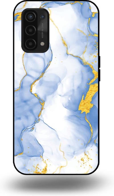Smartphonica Telefoonhoesje Geschikt voor OPPO A54 5G / A74 5G / A93 5G met Lichtblauw Goud Marmer Opdruk - TPU Backcover Case Lightblue Gold Marble Design geschikt voor Oppo A54 5G;Oppo A74 5G;Oppo A93 5G