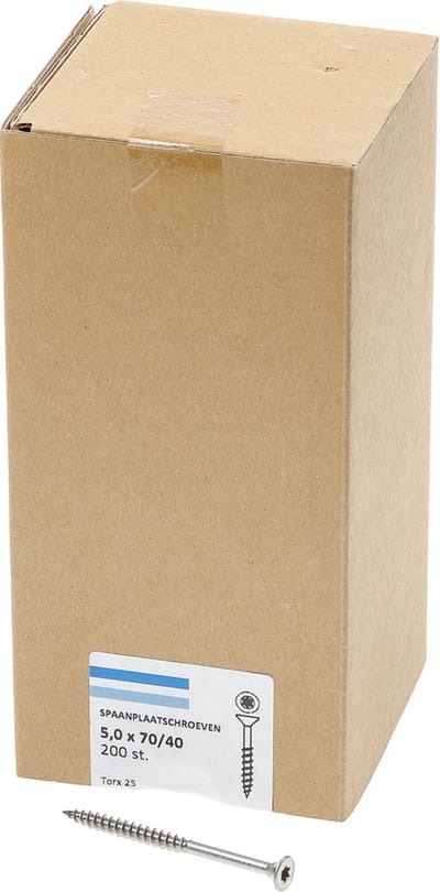 Hoenderdaal Spaanplaatschroef RVS platverzonken kop TX25 deeldraad 5.0X70/40 (per 200 stuks)