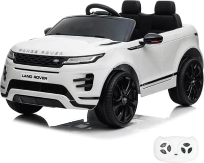 Range Rover Evoque Full Option Elektrische Kinderauto 1 tot 6 jaar – Officieel Gelicentieerd Accuvoertuig met Lederen Zitje, Schokdempers & Bluetooth – 12V Kinderauto met Afstandsbediening, Realistische Sleutel & Soft-Start – Wit