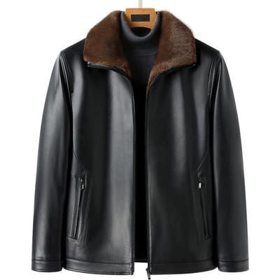 Kleding Winter Nieuwe Mode Urban Revers Leren Jas Heren Nerts Bont Geïntegreerde Warme Leren Jas 195 zwart