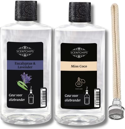 Scentchips Eucalyptus lavendel + Miss coco - Geurolie Voor Oliebrander Set van 2 - Inclusief Geurlont - Parfum Olie - Geurolie Voor Lampenolie - Geurlamp Olie - 475ml x 2