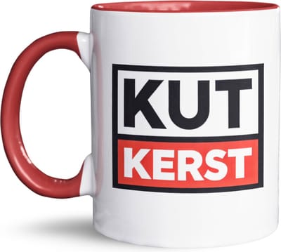 NietMokken.nl – Grappige kerstmok / beker met tekst 'Kut Kerst' – 325 ml – Keramische koffiemok / theetas – Bedrukt aan beide zijden – Perfect cadeau voor feestdagen, kerstcadeau of grappig voor familie en vrienden – Vaatwasser- en magnetronbestendig
