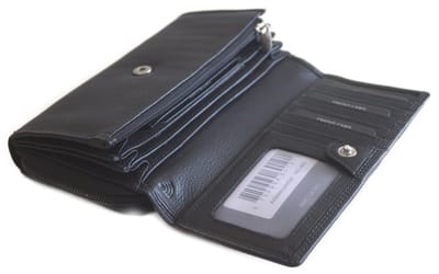 Oi zwart lederen damesportemonnee lang met groot ritsvak aan buitenkant / ruime overslagbeurs met rits voor veel pasjes / portemonnee afsluitbaar met plaats voor niet te grote mobiele telefoon / RFID SAFE / zwart leer / 482