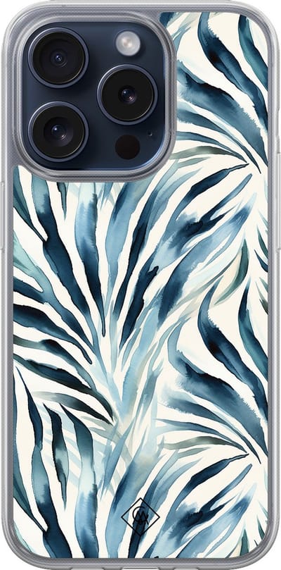 Casimoda® hoesje - Geschikt voor iPhone 15 Pro - Japandi Waves - 2-in-1 case - Schokbestendig - Water - Verhoogde randen - Blauw, Transparant