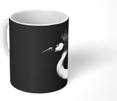 Mok - Koffiemok - Kraanvogel - Zwart - Wit - Vogel - Dieren - Mokken - 350 ML - Beker - Koffiemokken - Theemok