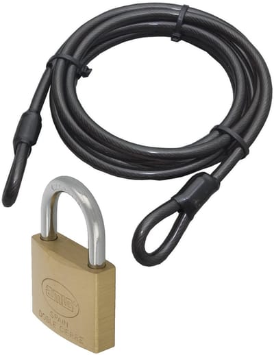 Staalkabel met 60 mm hangslot - 10 meter x 12 mm kabel - geplastificeerd - kabelslot met sleutel - fiets/trailer/stoelen vastzetten