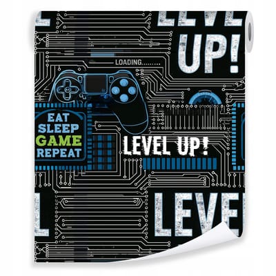 WALLARENA - Behang op rol - 50x1000 cm - zwarte gaming print - glad halfmat vliesbehang voor kinderkamer en jongenskamer