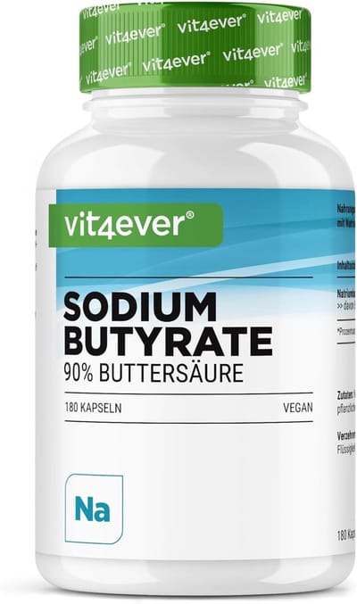 Vit4ever - Natriumbutyraat - 180 capsules met 600 mg - Premium: 90% boterzuur - Puur natriumbutyraat zonder ongewenste toevoegingen - Hooggedoseerd, veganistisch