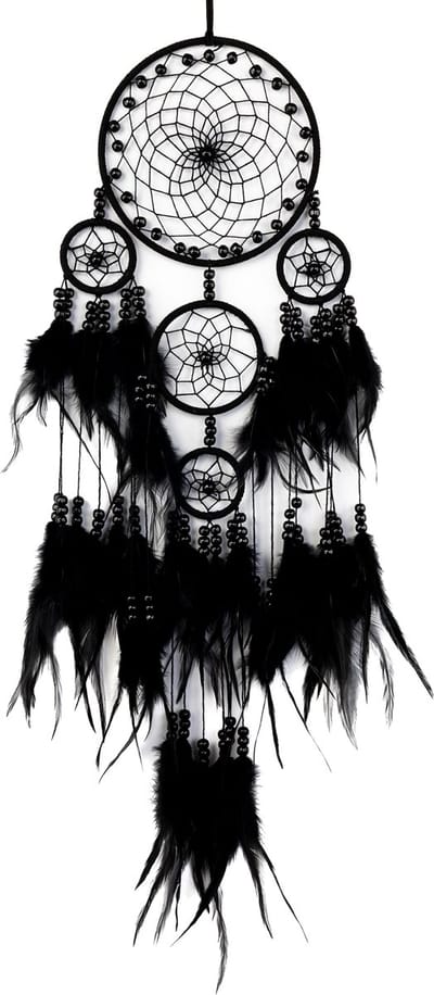 KIMU® Dromenvanger Mandala Zwart - Dreamcatcher Veren Macramé - Bohemian Ibiza Kinderen Boho Babykamer Buiten Kado Meisjeskamer Veertjes Festival