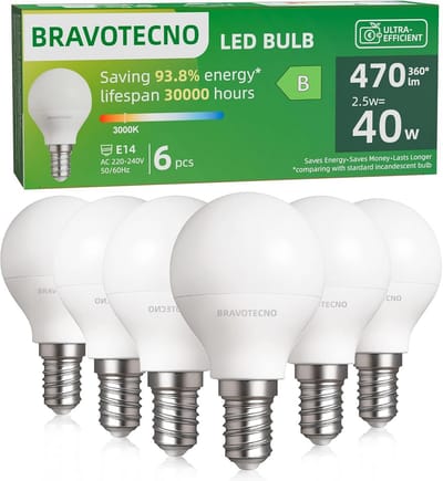 6x E14 LED Lamp Warmwit 3000K 2.5W 470LM Vervangt 40W Energieklasse B