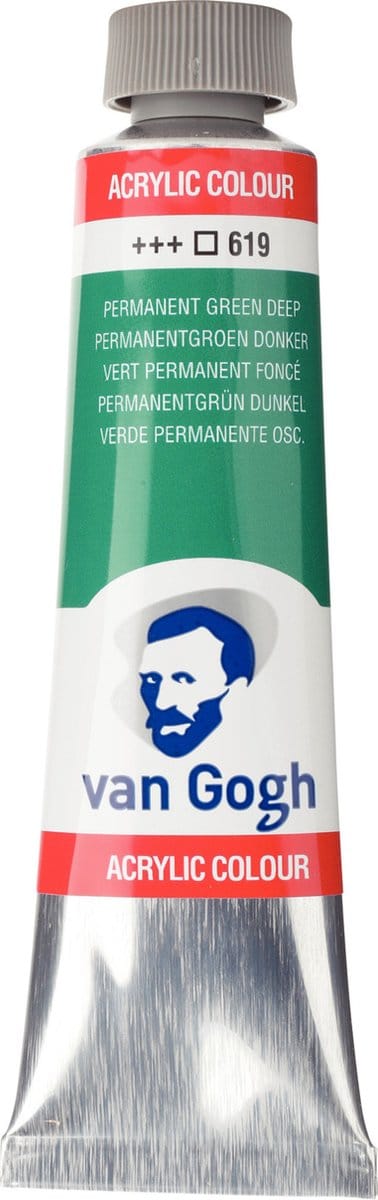 Van Gogh Acrylverf Groen - Acrylpaint - 619 Permanentgroen Donker - Acrylic Verf Paint - Acrylaatverf - Groene Hobbyverf - Watergedragen Verf - Sneldrogende Pigmentrijke Verf - 40ml