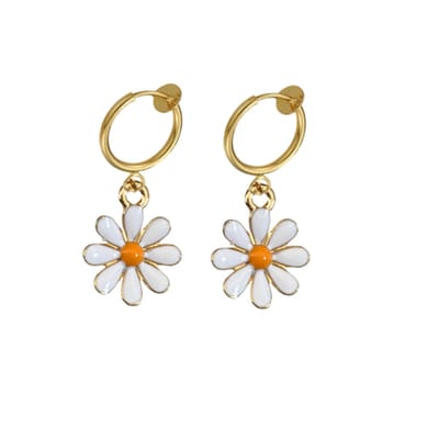 Klem oorbellen - madelief - wit - goudkleurig - geen gaatje- Charme Bijoux
